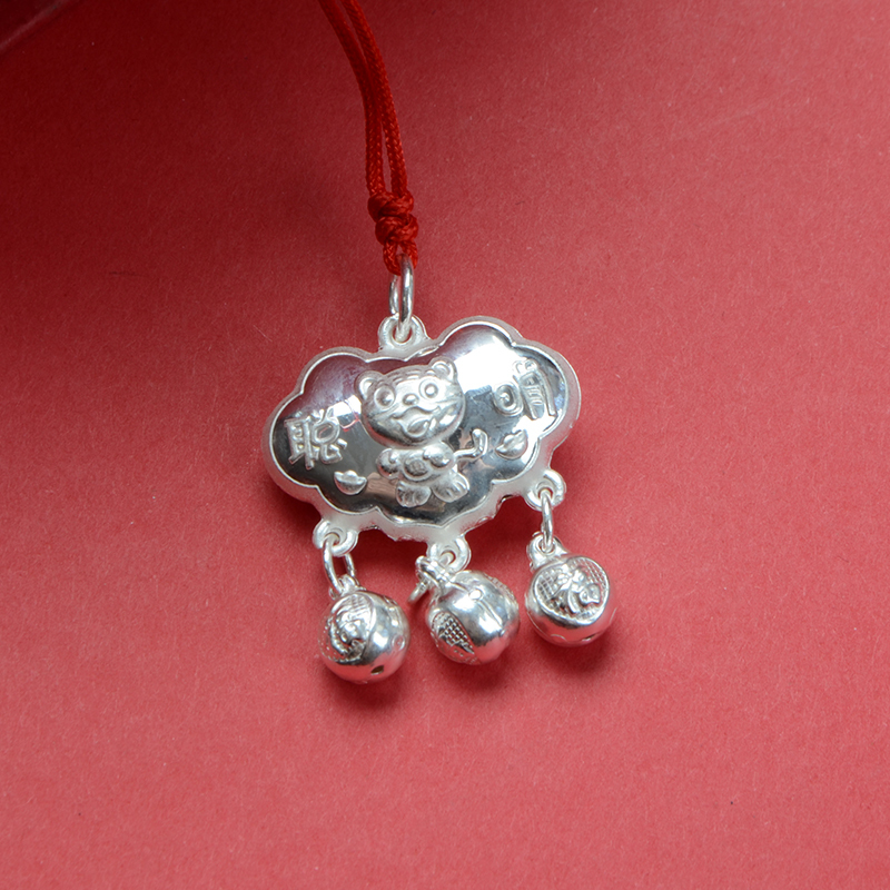 她世代珠宝足银宝宝银锁婴儿满月百天周岁新年礼物龙凤福字长命富贵