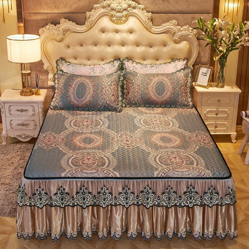 家柏饰(CORATED)夏季加厚床裙款冰丝凉席三件套可拆洗防滑夹棉床套罩式空调软席子 布拉格可拆洗凉席三件套 1.5m（5英尺）床