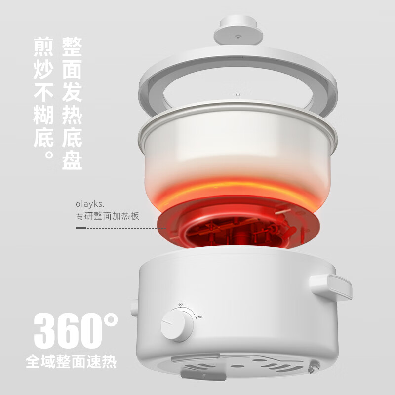 olayks立时 不锈钢电煮锅 多功能电火锅家用电煮锅 一人食宿舍学生小型电锅 OLK-01-06 2L