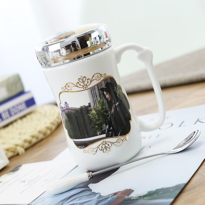 可以放照片的非变侣杯子刻字印照片杯定做图片diy心心相印1面盖子定制