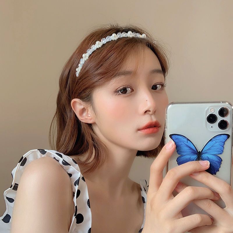 水晶捆绳款超仙发箍珍珠水晶花朵头扣发带女洗脸头饰百搭复古外出发卡