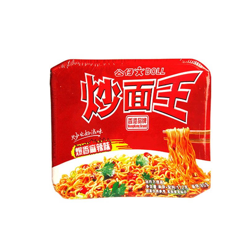 公仔炒面王(爆香麻辣味)112g*6盒装混合方便面