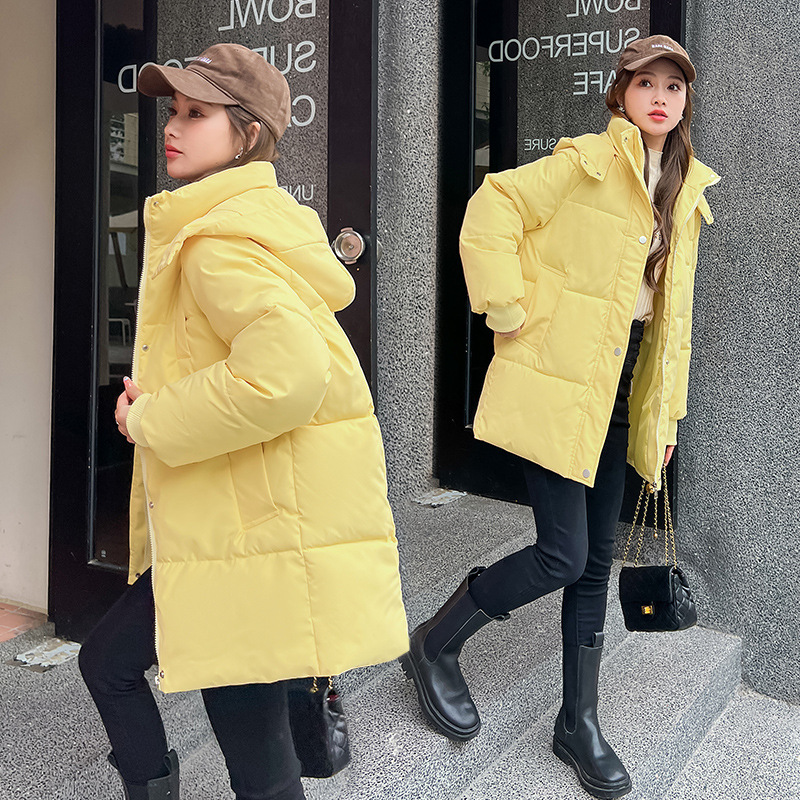 韩系百搭时尚面包服棉衣女小个子2023年冬季新款加厚连帽棉袄 黄色 L