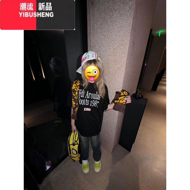 YIBUSHENG美式复古黑色短袖t恤女2024季设计感小众潮牌宽松半袖上袖高清大图