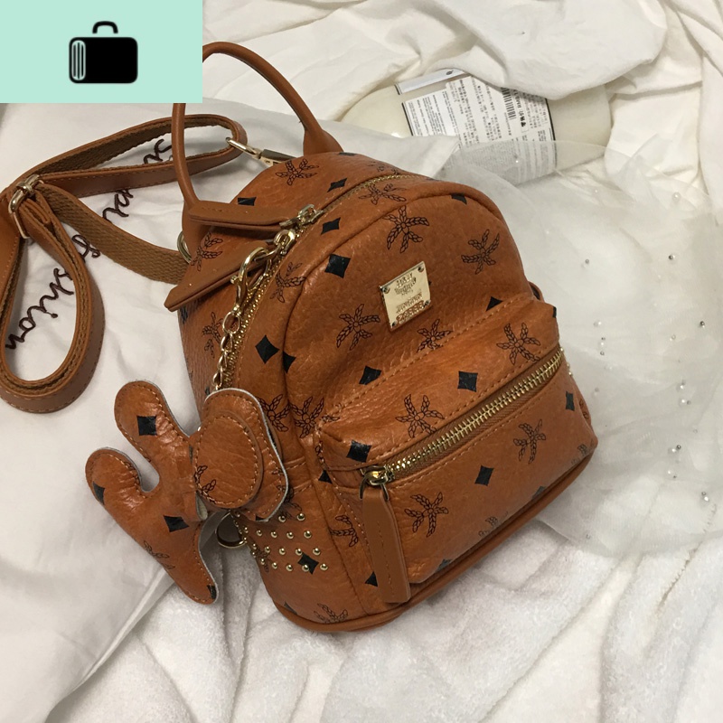 2020新款双肩包女韩版潮铆钉休闲百搭印花迷你单肩斜跨多用小背包NEWLAKE高清大图