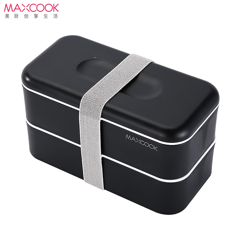 美厨(maxcook)双层日式饭盒便当盒 304不锈钢分隔饭盒便携式可微波炉加热保鲜餐盒