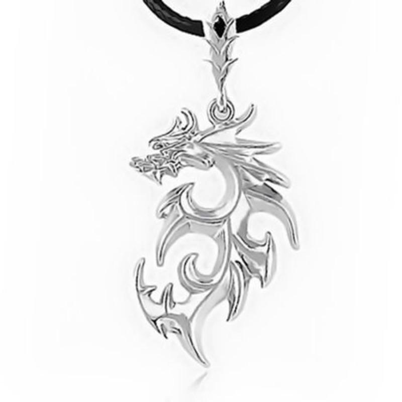 龙项链龙戒指霸气男士手环社会小伙帅气手饰男xl033银色火焰龙配皮绳