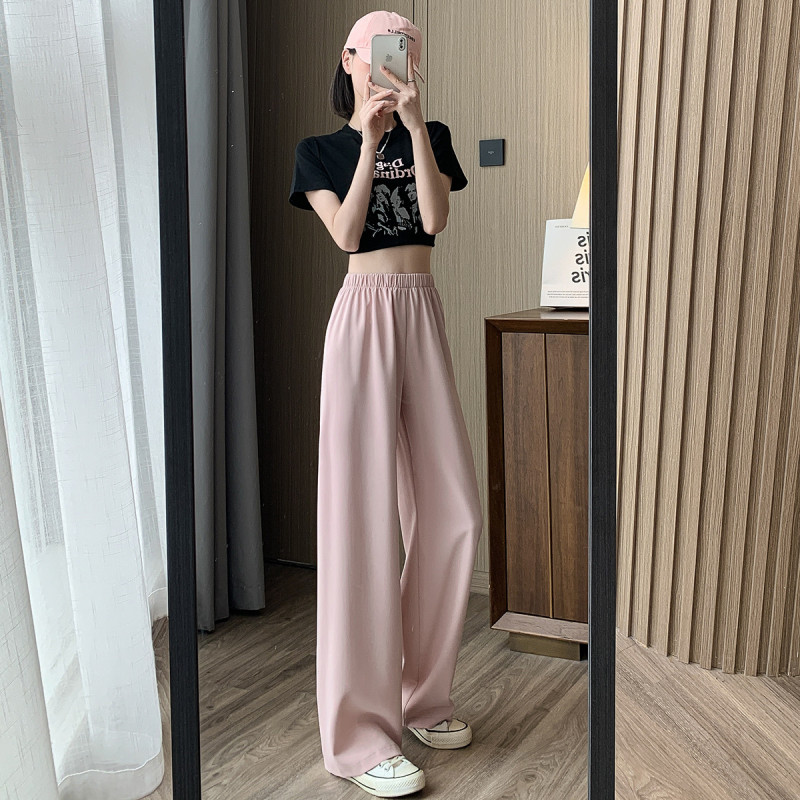 唐狮休闲长裤子女春夏季时尚休闲裤宽松休闲高腰垂感阔腿裤休闲阔腿裤