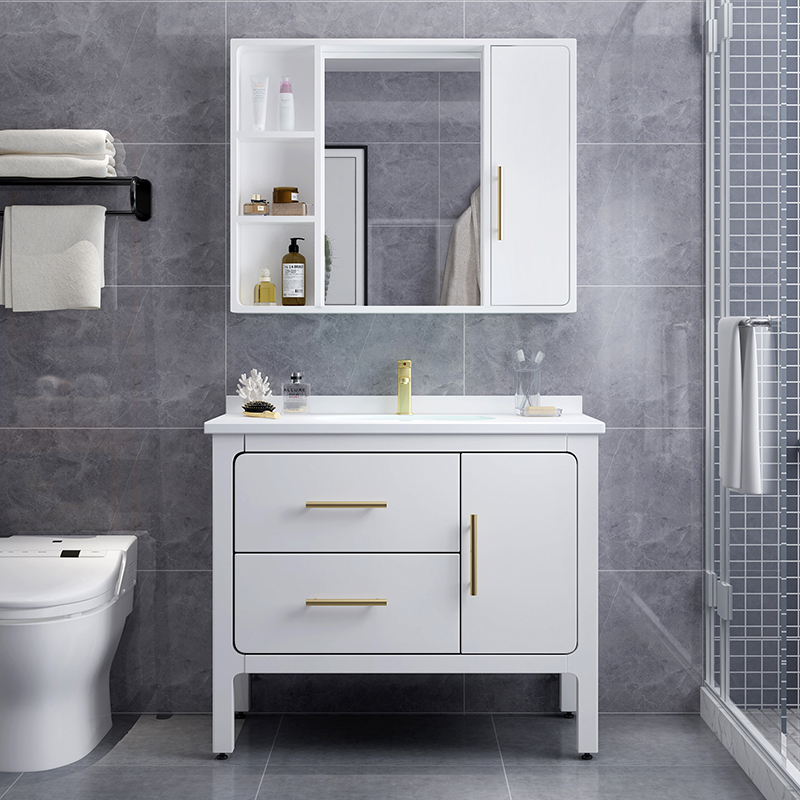 现代简约轻奢风北欧实木浴室柜洗脸盆橡木洗漱台洗手柜大理石组合