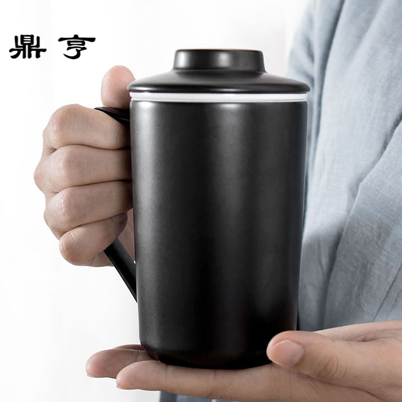 鼎亨陶瓷茶杯带把带盖内胆过滤泡茶杯办公室男女家用大容量茶水分
