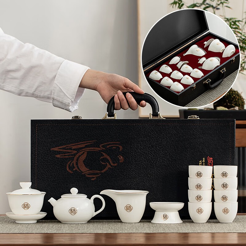 中国白羊脂玉瓷家用陶瓷茶杯礼盒装 多福羊脂玉瓷套装