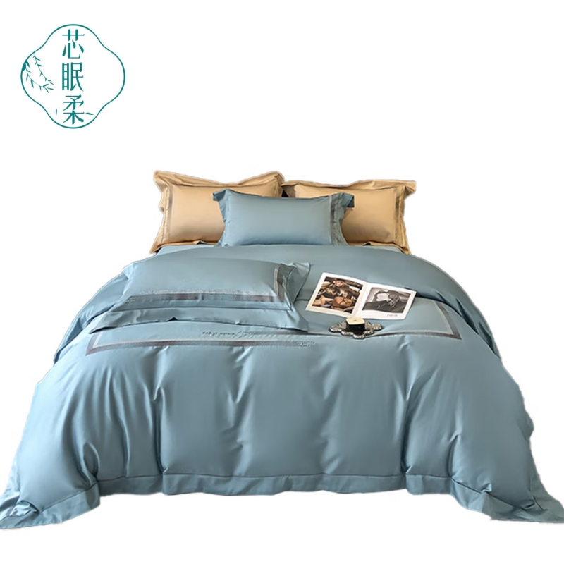 芯眠柔 MR-15 220*240cm金缕织梦系列长绒棉床上四件套 床上套件 (计价单位:套) 苍青色
