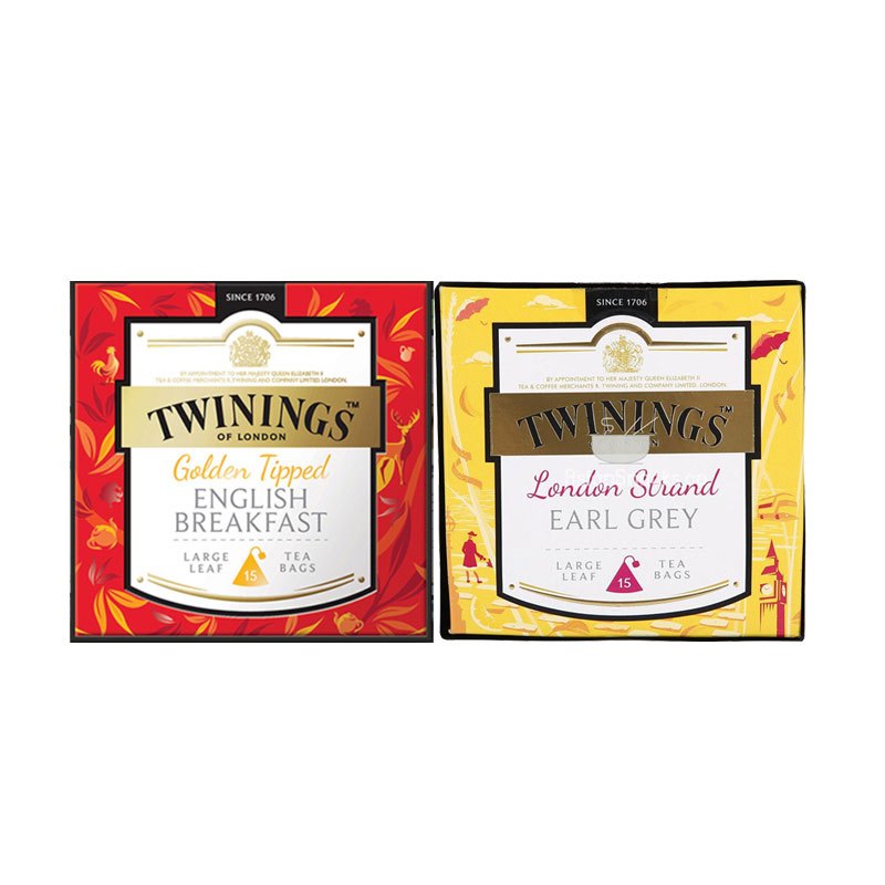 英国川宁(TWININGS) 金毫英式早餐红茶和英伦茗香伯爵红茶 15包*3g *2盒 套装 90g