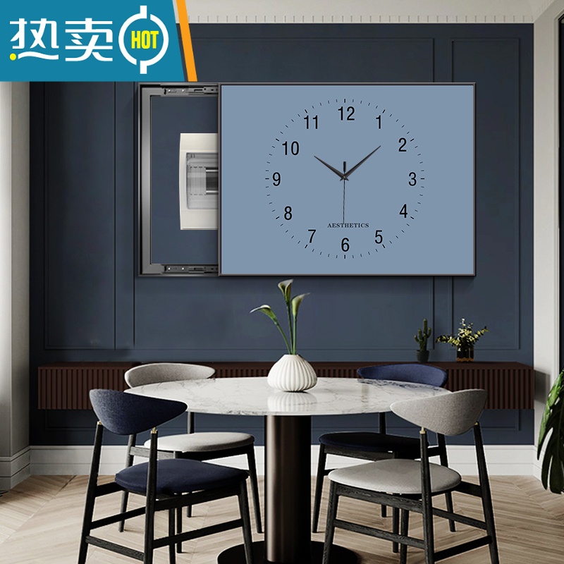 敬平推拉式电表箱装饰画带钟表纯色现代简约电闸配电盒遮挡箱时钟挂画高清大图