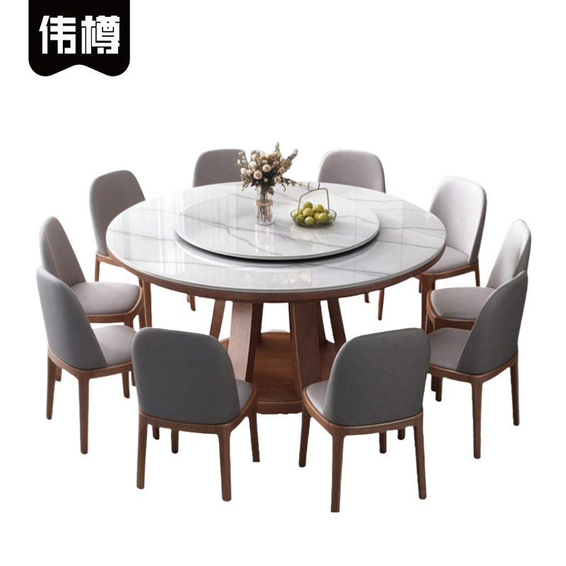 伟樽岩板实木圆桌160*160*76cm+椅子*10套高清大图