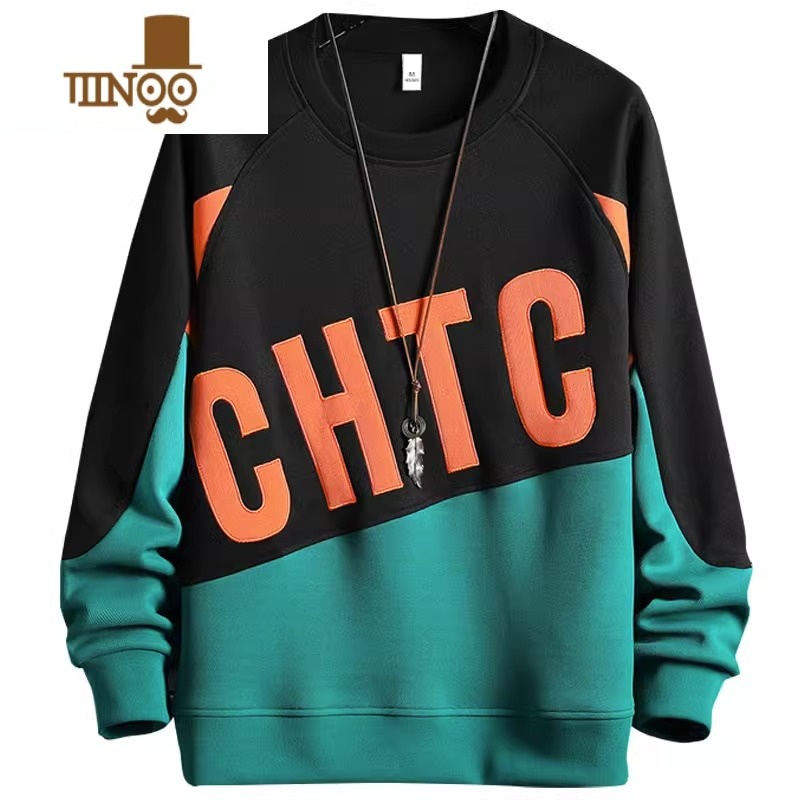 YANXU长袖T恤男美式高街字母印花拼接卫衣男装宽松圆领上衣服潮高清大图