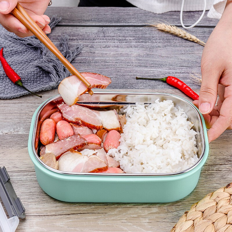 贝瑟斯 304不锈钢饭盒隔热防烫多用学生饭盒便当盒方形