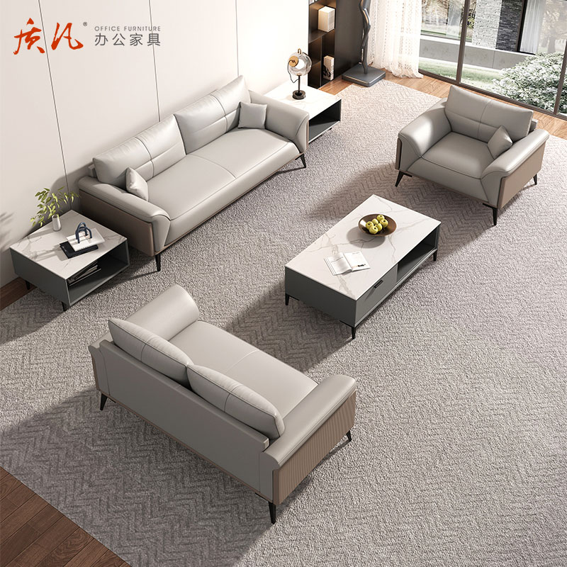 质凡 轻奢简约办公沙发接待会客沙发 方茶几高清大图