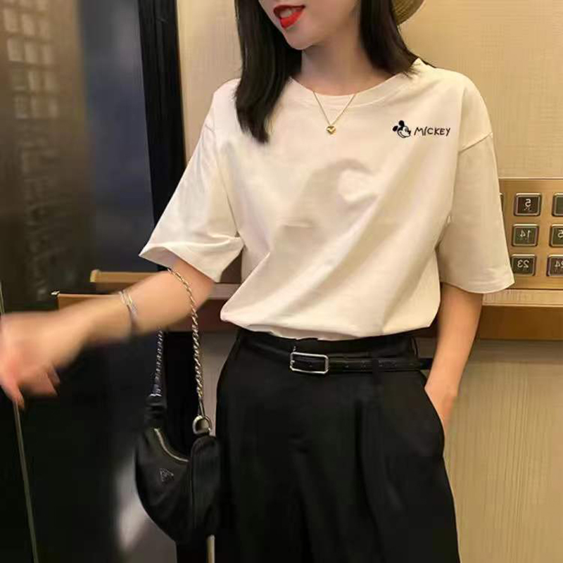 棉2022年夏季新款超火短袖原宿风印花t恤女宽松显瘦百搭T恤上衣莎丞