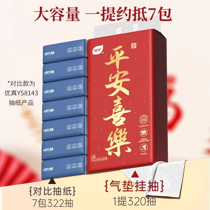 植护新年限定悬挂式抽纸家用实惠装面巾餐巾卫生纸巾整箱批4提高清大图