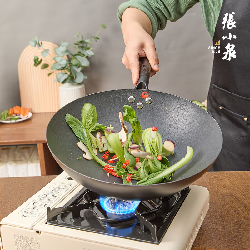 张小泉 家用老式铁锅无涂层少油烟藏圆底精铁炒锅C33290100高清大图