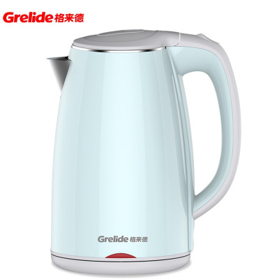 格来德 (Grelide) 电水壶双层防烫304不锈钢1.7L电热水壶-D1017A天蓝色