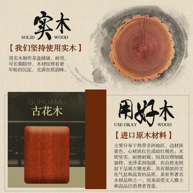 KAMJOVE/金灶 KW-20 古花木实木茶盘 古典功夫茶具茶台茶海 整套茶具送KP-90茶具加P-302茶渣桶高清大图