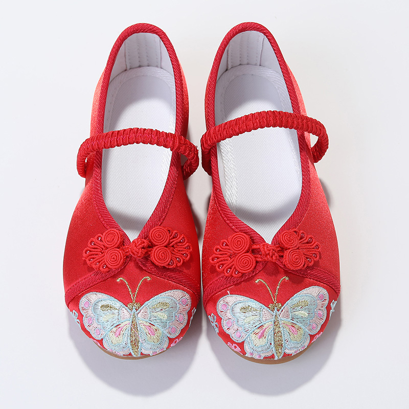 汉服鞋子儿童古风绣花鞋智扣女童中国风古装宝宝老北京布鞋古代旗袍鞋