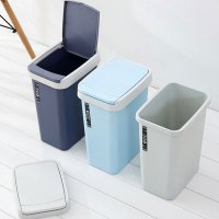 简约手按垃圾桶有盖家用卫生间卧室客厅长方形翻盖带盖厕所弹盖按压式垃圾桶生活日用清洁用品清洁工具