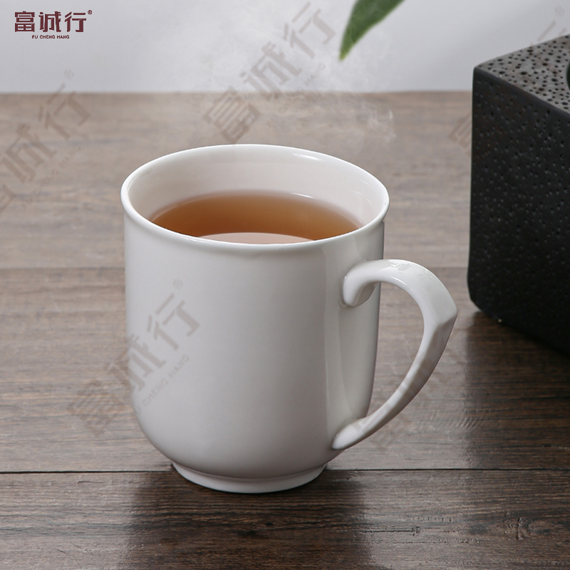 富诚行 2号荷纹兆丰 12.5*9cm 带盖 陶瓷杯 白色 (计价单位:个)高清大图