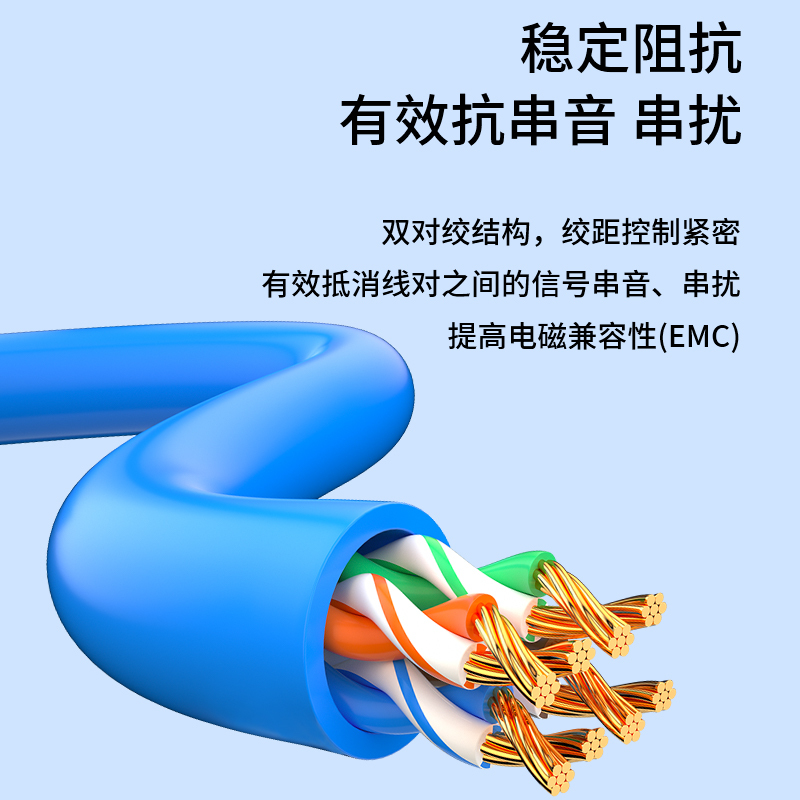 博扬 超五类网络跳线 非屏蔽千兆成品网线 CAT5e(24AWG)无氧铜双绞线0.3米 蓝 BY-5003B