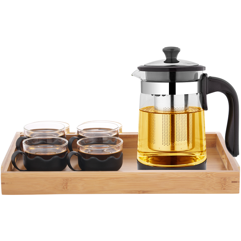 WQSC紫丁香 耐高温玻璃茶壶茶具不锈钢过滤养生壶办公泡茶壶水壶 单壶950ml+清心杯*4(S11+BB291-4)