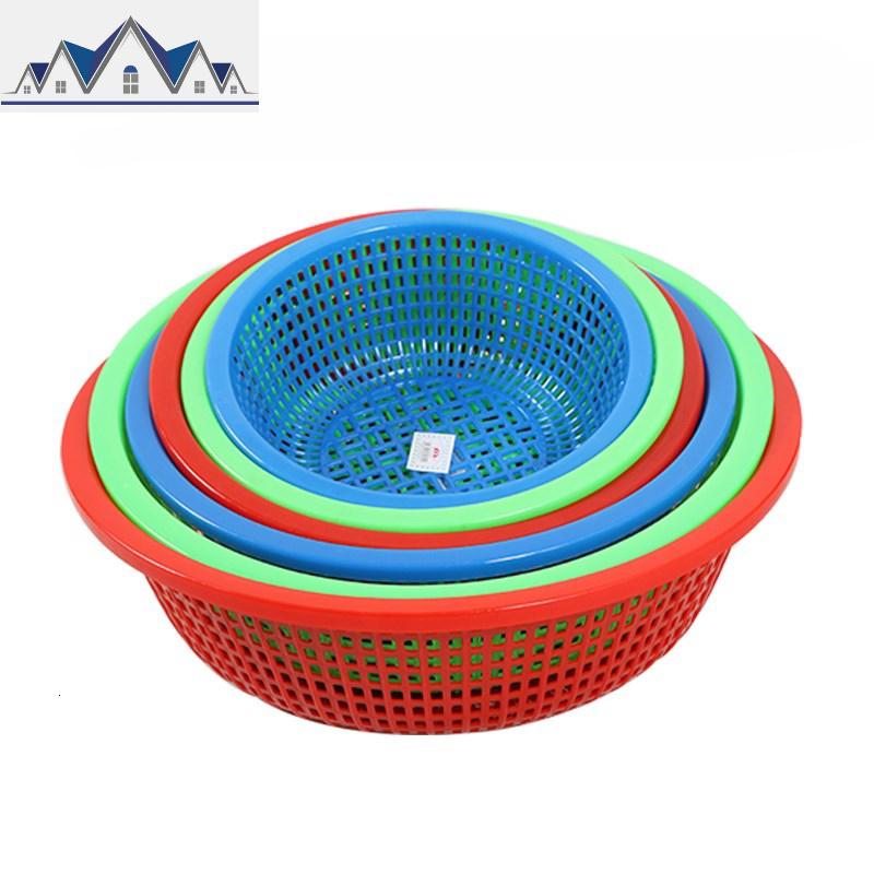 塑料筐圆形大号菜蓝子筐大孔收纳框镂空漏筐家用蔬菜沥水筛子加厚 三维工匠收纳篮 C-3绿色【直径50*高15.5】