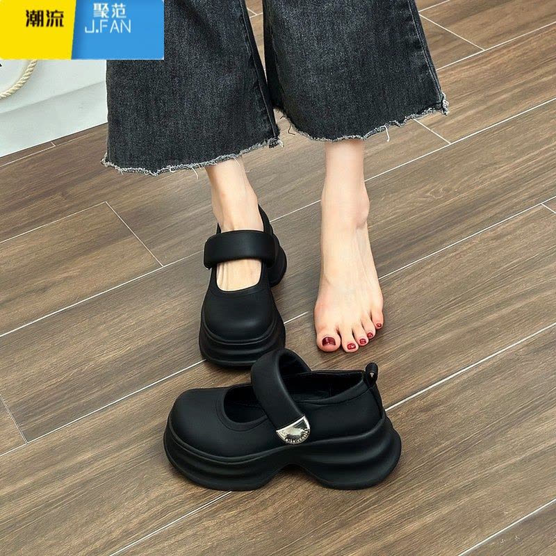 聚范婚鞋女2024年新款婚纱器厚底伴娘鞋粗跟搭扣玛丽珍小皮鞋不累脚图片