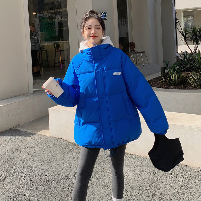 克莱因蓝羽绒棉服女短款2024新款宽松面包服学院风冬季棉衣外套