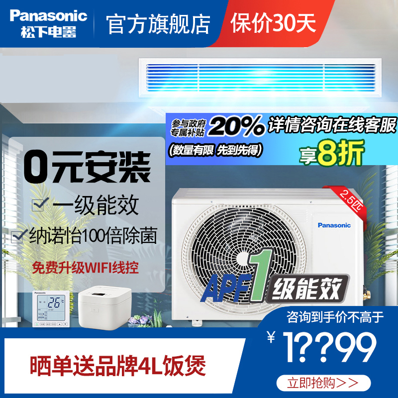 松下(Panasonic)2.5匹一级能效变频冷暖纳诺怡X除菌味中央空调一拖一风管机E23D0AH1BW包基础安装
