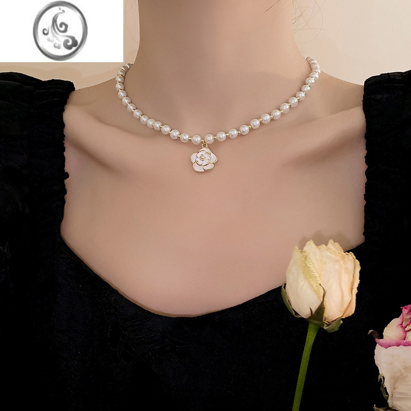 jimi白色山茶花项链2023年新款网红轻奢小众设计感锁骨链气质配饰