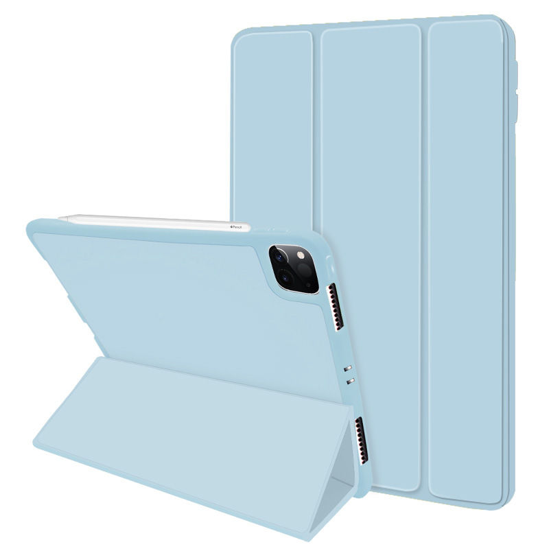 ipad保护套带笔槽9.7寸三折ipadair保护壳10.2皮套ipad pro保护套 白冰 10.9不休眠的(颜色随机