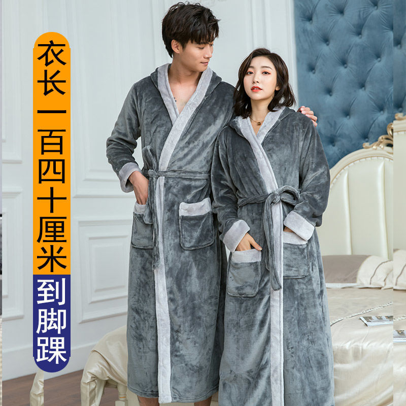 睡袍女冬季加厚加长款浴袍法兰绒情侣浴衣男士大码珊瑚绒学生睡衣高清大图