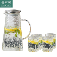 麦可可 家用冷水壶耐高温耐热防爆日式锤纹玻璃水壶凉开水壶凉水杯子套装 1.2L一壶4杯