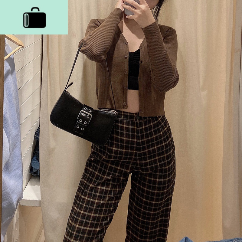 皮扣设计黑法棍腋下包包女2020早春新款复古斜挎单肩包NEW LAKE 黑色_518高清大图