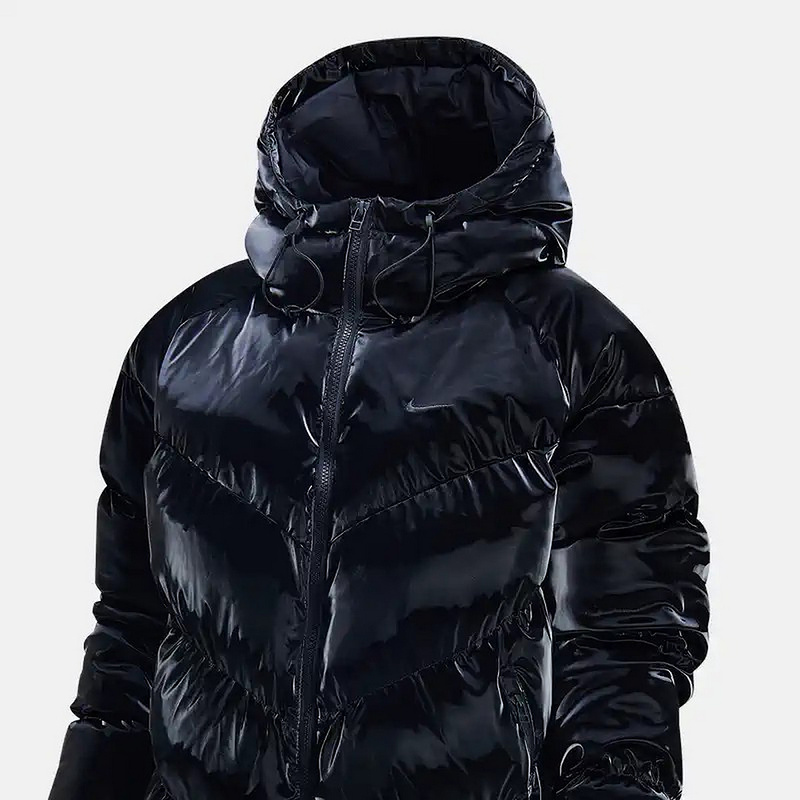 NIKE耐克女子长款棉服2024冬新款宽松亮面加厚棉衣外套FV7828-010