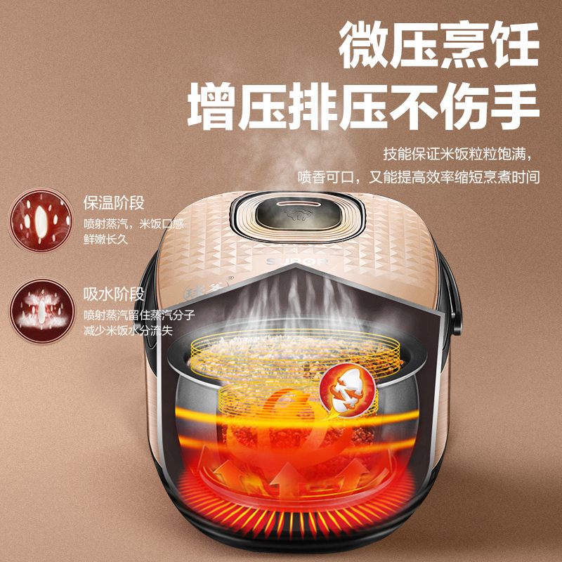 苏泊尔(SUPOR)电饭煲家用3L多功能1-5人电饭锅不粘陶晶球釜内胆拉丝金属机身一键柴火饭CFXB30FC8655