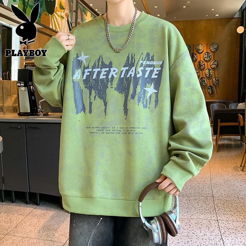花花公子新款高品质棉卫衣男宽松秋季新款青少年满印字母套头长袖T恤单穿_920高清大图