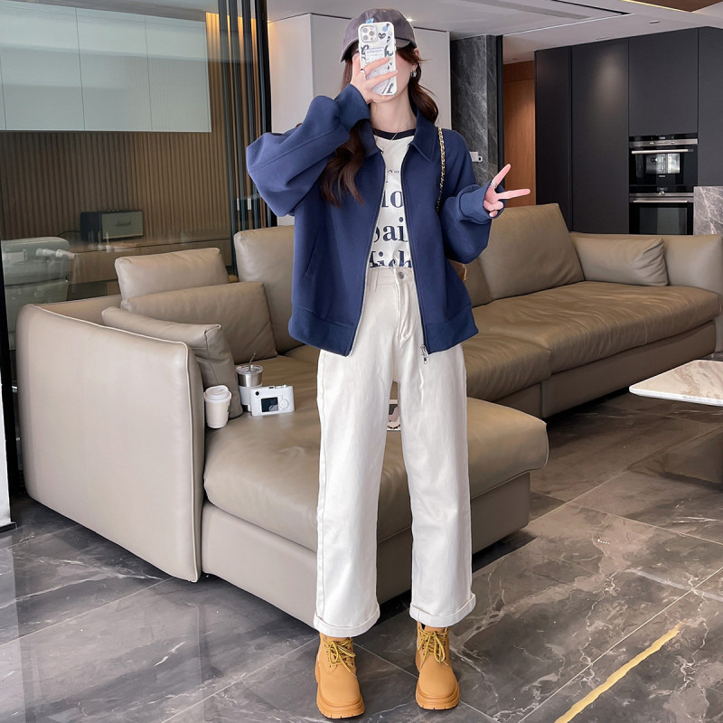 唐狮春季女翻领净色短款长袖外套简约气质温柔韩版时尚