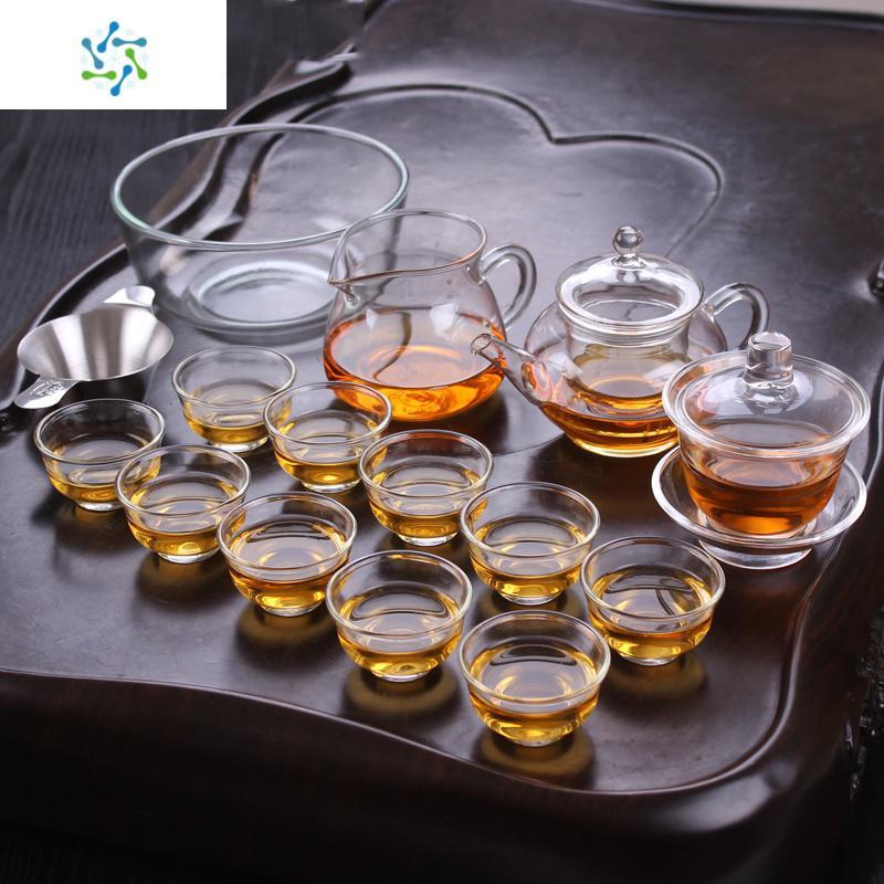 耐热透明玻璃功夫茶具套装家用简约迷你泡茶壶红尘普洱小茶杯配件三维