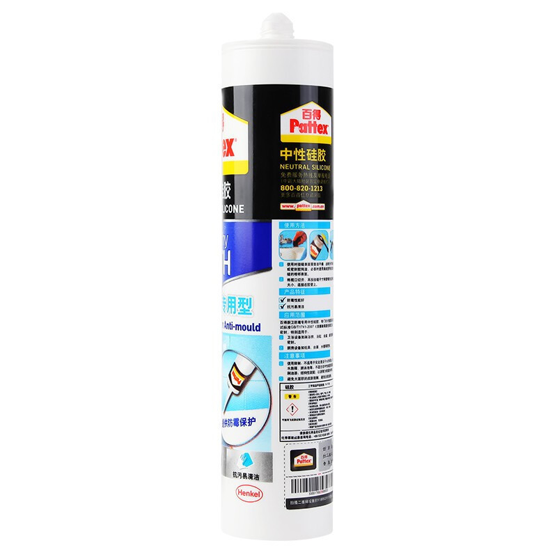 汉高百得(Pattex) 中性硅胶 玻璃胶 密封胶 超强弹性 厨卫防霉型 SBS Plus-W 300ml 2支装