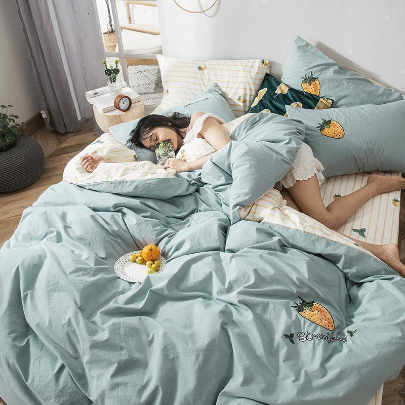 美帮汇款全棉四件套全棉水洗棉床单被套少女心三件套床上用品 黄草莓 1.5m床四件套【被套200*230床笠150*200】不褪
