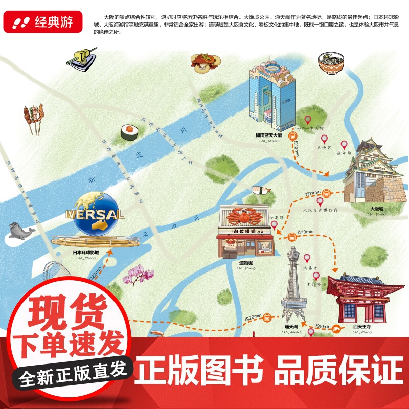 大阪城市旅游地图 中英文对照 出行前规划 线路手绘地图 购物 美食 住宿 出行 TripAdvisor猫途鹰出国游系列高清大图