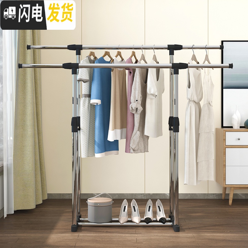 三维工匠晾衣架落地折叠室内单杆式晒衣架卧室挂衣架家用简易凉衣服的架子 舒适款(黑色)-带刹车轮子 大晾衣架配件高清大图